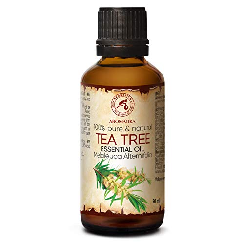 Aceite Esencial de Arbol de Té 50ml Botella - Australia - 100% Puro y Natural - Ideal para la Belleza - Aromaterapia - Difusor - Lámpara de Aroma - Cosméticos - Tea Tree Essential Oil