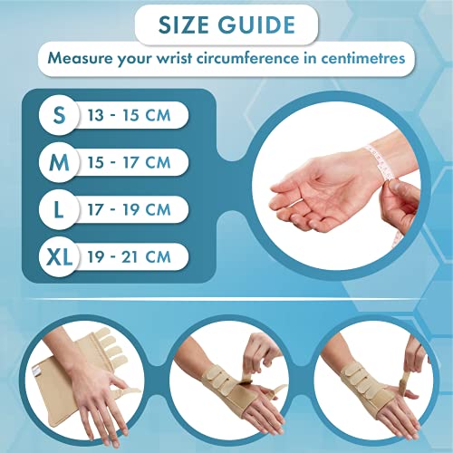 Actesso Muñequeras Ferula Neopreno Beige Muñeca Rigida - Alivio del esguinces, Dolor de muñeca y Tunel carpiano (Mediana Izquierda)