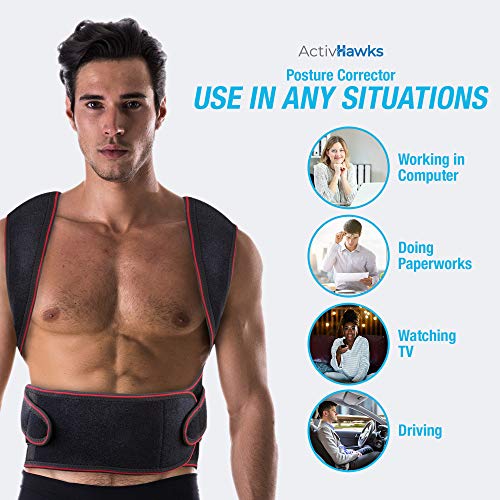 ActivHawks - Corrector de postura para espalda y hombros abejas, lavable y ajustable, talla L/XL, ideal para aliviar el dolor de espalda, horácico, cuello y hombros, incluye libro electrónico