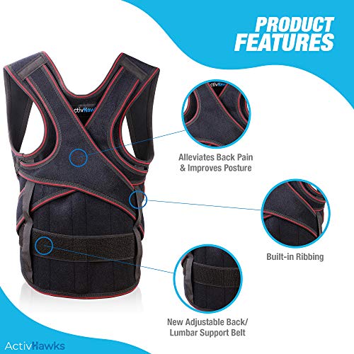 ActivHawks - Corrector de postura para espalda y hombros abejas, lavable y ajustable, talla L/XL, ideal para aliviar el dolor de espalda, horácico, cuello y hombros, incluye libro electrónico