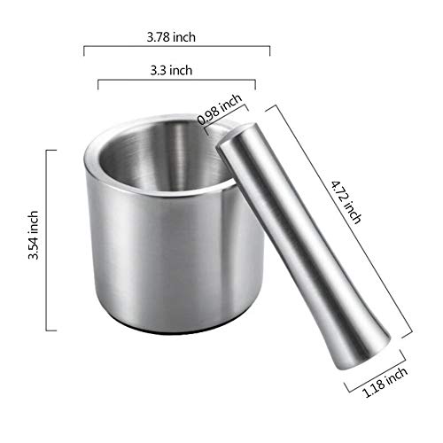 Adnikia Juego de Mortero y Pilón de Acero Inoxidable con Tapa y Base de Silicona Antideslizante, Píldora de Metal y Triturador de Especias, Pequeño Molinillo de Mano para la Farmacia de la Cocina