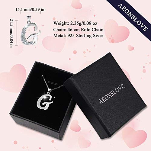 AEONSLOVE Plata 925 Letra del Alfabeto G Colgante Inicial Collar con Zirconia Cúbico, Cadena 46cm con Hebilla de Resorte