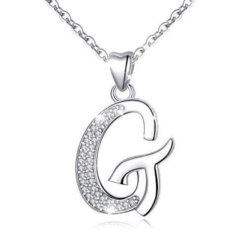 AEONSLOVE Plata 925 Letra del Alfabeto G Colgante Inicial Collar con Zirconia Cúbico, Cadena 46cm con Hebilla de Resorte