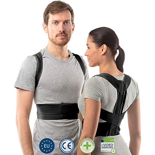 aHeal Corrector de Postura para Espalda Recta apto Hombre y Mujer | Soporte Médico de Hombros y Columna Vertebral Torácica y Lumbar | Rehabilitación de Lesiones y Postoperatoria | Talla 0 Negro