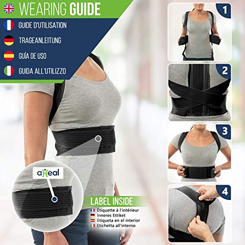 aHeal Corrector de Postura para Espalda Recta apto Hombre y Mujer | Soporte Médico de Hombros y Columna Vertebral Torácica y Lumbar | Rehabilitación de Lesiones y Postoperatoria | Talla 4 Negro