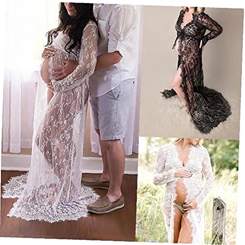 Aiyrchin Fotografía de Vestir de Manga Maternidad Cuello en V de Encaje Larga de Maternidad Vestido Maxi de Las Mujeres Embarazadas Negro XL