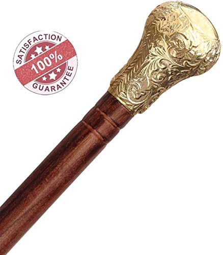 Ajuny Bastones de madera para hombres y mujeres, personas mayores con mango de latón desmontable acabado dorado bastón decorativo plegable de 36 pulgadas