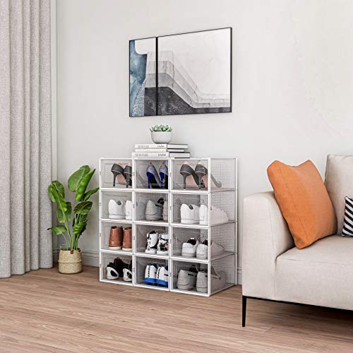 ALEMOK Cajas de Zapatos Transparentes, Organizador de Zapatos Apilable, Paquete de 8 Cajas de Almacenamiento de Plástico y Plegables, hasta la Talla 46