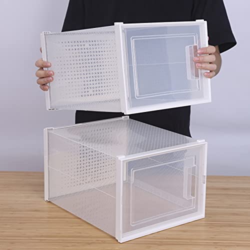 ALEMOK Cajas de Zapatos Transparentes, Organizador de Zapatos Apilable, Paquete de 8 Cajas de Almacenamiento de Plástico y Plegables, hasta la Talla 46