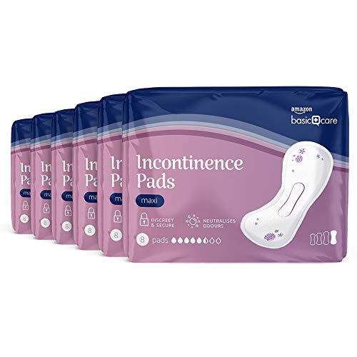 Amazon Basic Care Almohadillas Maxi para incontinencia, 6 paquetes de 8 (total 48)