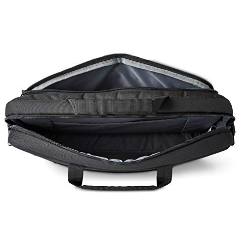 Amazon Basics - Funda compacta para portátil con correa para el hombro y bolsillos para guardar accesorios, (44 cm), negro, 1 unidad