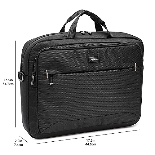 Amazon Basics - Funda compacta para portátil con correa para el hombro y bolsillos para guardar accesorios, (44 cm), negro, 1 unidad
