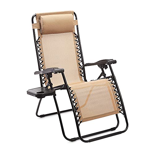 Amazon Basics - Set de 2 sillas con gravedad cero y mesa auxiliar, de color beis