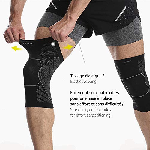 ARESFIIT - Rodillera de compresión para dolor de rodilla, diseñada para artritis y problemas ligamentas, ideal para hombres y mujeres, deporte, correr, tenis, musculación, excelente sujeción (XL)