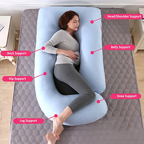ARNTY Cojin Embarazada Dormir,Almohada Embarazada Dormir Multifuncional en Forma de u,Almohada de Cuerpo para Soporte para Hombros, Caderas, Piernas, Vientre (Azul)
