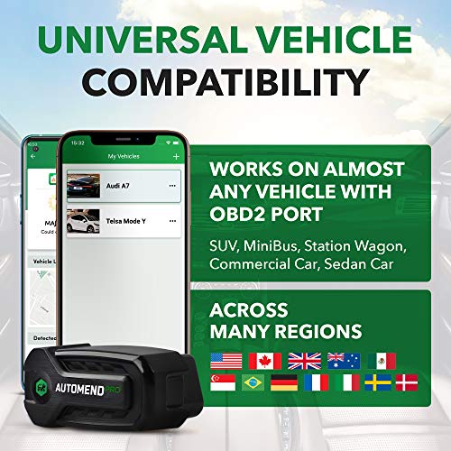 Automend Pro OBD2 Bluetooth Scanner - Accesorios para coche | Scanner de diagnóstico y lector OBD2 para iOS, Android | Autodiagnóstico profesional OBD2 para vehículos | Lector de códigos de vehiculos