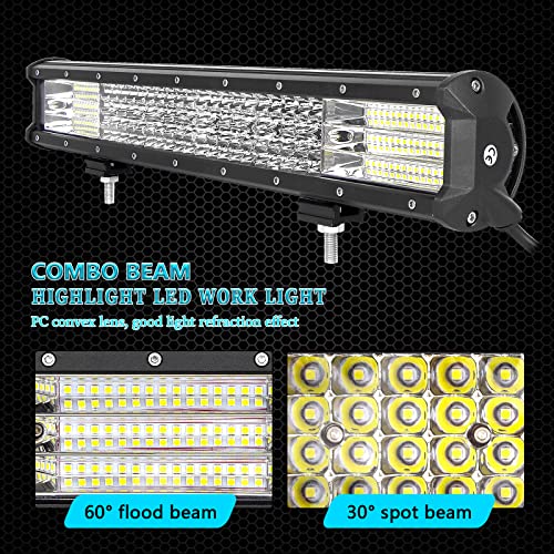 AUXTINGS Barra de luces LED 20 pulgadas 510W 4 filas foco combinado de inundación luces todoterreno luz de trabajo con arnés de cableado para camión Jeep SUV ATV UTV luces de barco 12V 24V impermeable