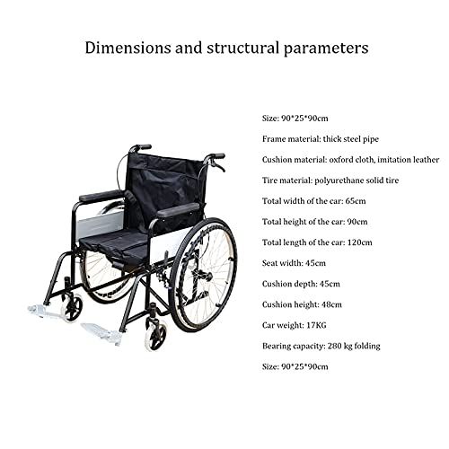 AWJ Silla de Ruedas para Ancianos, Silla de Ruedas de Acero Ligera con Freno de Mano, autopropulsada Manual, portátil, Plegable, de Aluminio, Silla de Ruedas de tránsito con Soporte de carg