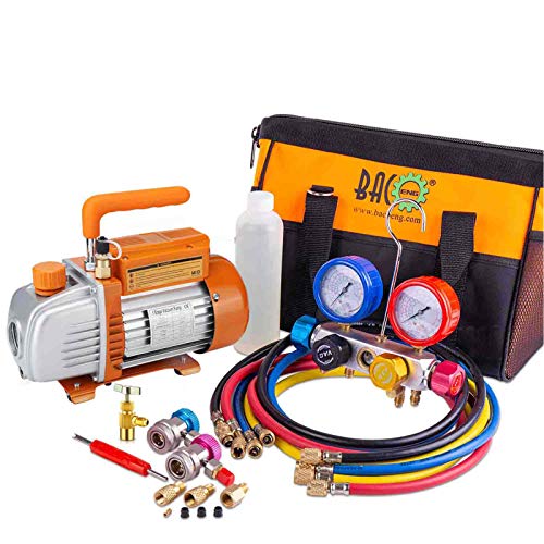 BACOENG Conjunto de manómetro de diagnóstico de 4 vías Profesional con Bomba de vacío, Ideal para R22 R134a R410A