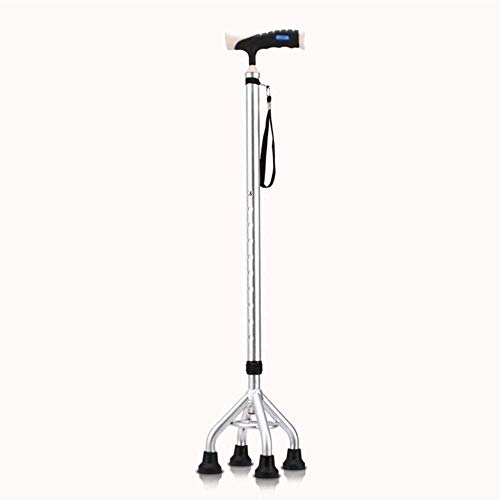 Bastón Muletas Bastones ligeros de aleación de aluminio 10 niveles de altura ajustable para hombres o mujeres mayores Bastón discapacitado con 4 patas grandes Base antideslizante en plata Trabajo pesa