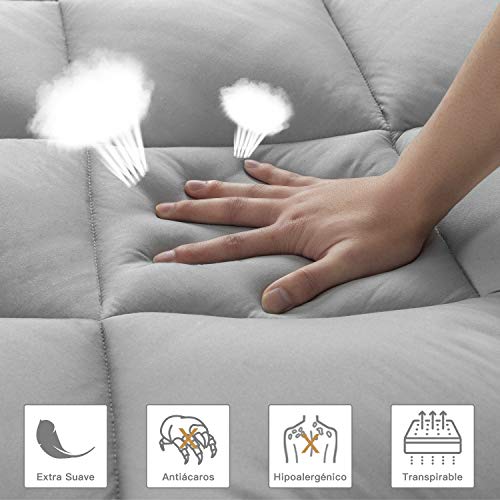 BedStory Topper Colchon Fibra 150x190 CM Sobrecolchón Fibra Anti-ácaros y Transpirable Protectores de Colchón Hipoalergénica Diseño de Malla Gris