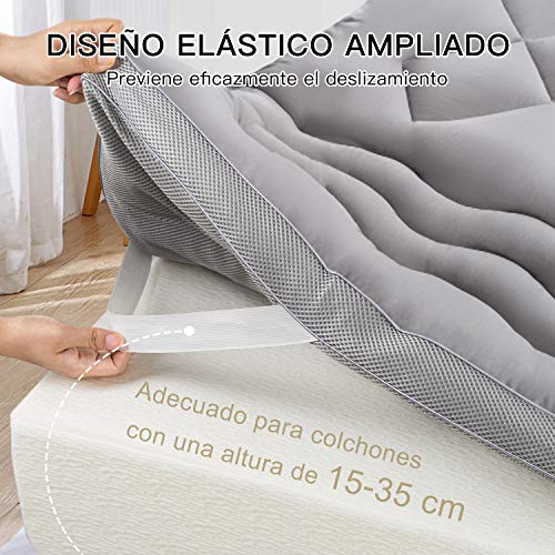 BedStory Topper Colchon Fibra 150x190 CM Sobrecolchón Fibra Anti-ácaros y Transpirable Protectores de Colchón Hipoalergénica Diseño de Malla Gris