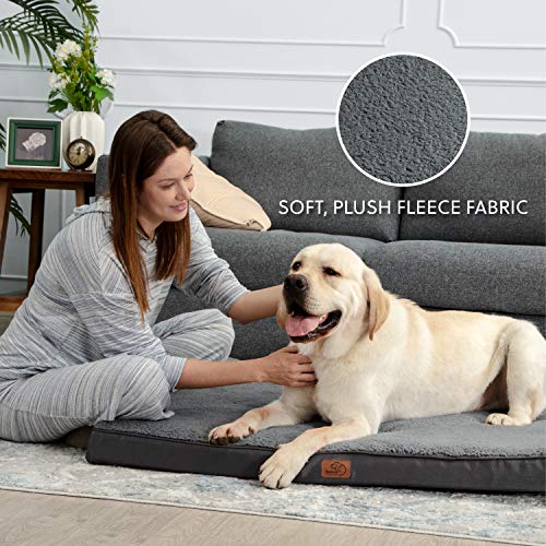 Bedsure Cama Perro Extra Grande Ortopédica - Colchón Perro Lavable Verano XL, Desenfundable con Espuma De Caja De Huevos, 112x81x7.6 cm, Gris