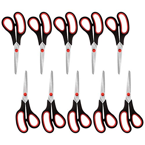 Belle Vous Multipack Tijeras Oficina (Pack de 10)- Tijeras Manualidades 19,5 cm de Largo - Tijeras Afiladas de Acero Inoxidable con Mango Suave – Hogar y Oficina – Tijeras Multiusos