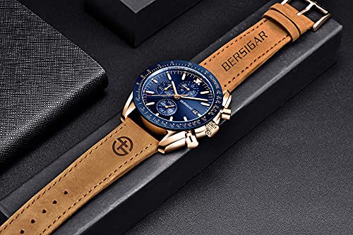 BENYAR Relojes Hombre Relojes de Pulsera Cronografo Diseñador Impermeable Reloj Hombre Banda de Cuero Analogicos Fecha de Pulsera Regalo Elegante