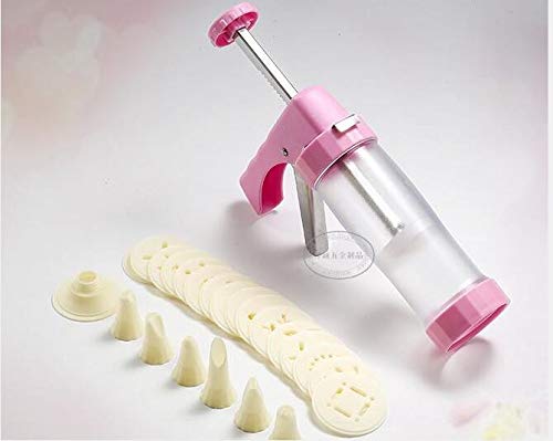 Berger - Prensa para galletas y pastelería, jeringa para pastelería, accesorio para repostería con 16 plantillas y 6 boquillas (rosa)