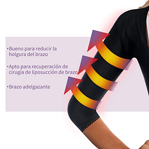Bingrong Faja Reductora Mujer Liposuccion Fajas Moldeadoras Shapewear sin Costura Compresión Camiseta Lencería Moldeadora Faja Brazo Encaje Mujer Adelgazante Control Shapers (Negro, XXX-Large)