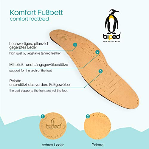 biped plantilla Premium Soft extrasuave, cuero de curtido vegetal y carbón activo, con botón Apoyo metatarsal, almohadilla para el talón z1719(46)