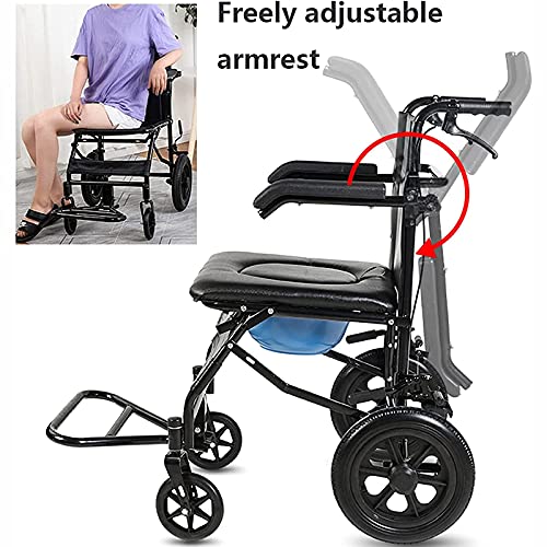 BJH Silla de Ducha para baño, función múltiple, Plegable, Junto a la Cama, Transporte, Silla de Ruedas con Silla de baño con Ruedas, 4 Frenos de Rueda, Apto para Personas Mayores con discapacida
