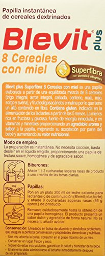 Blevit Plus Superfibra 8 Cereales con Miel - Papilla de Cereales para Bebé Sin Azúcares Añadidos con todo el sabor de la Miel - Desde los 5 meses - 600g