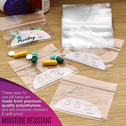 Bolsas de pastillas - (Paquete de 300) 3" x 2.75" - BPA Free, Bolsas de pastillas desechables con cremallera, Bolsas de almacenamiento para el organizador de medicina de viaje Daily AM PM.