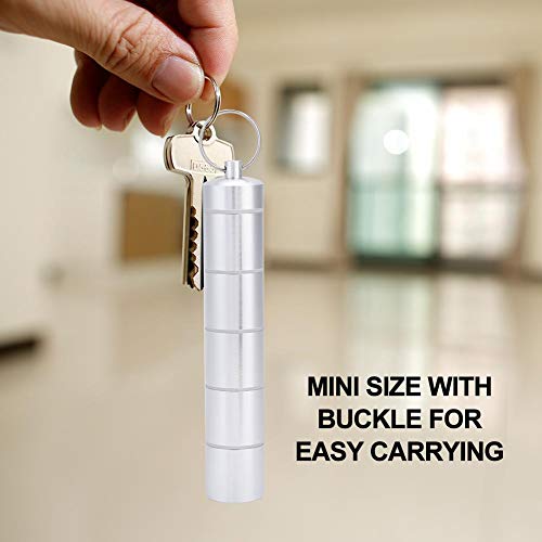 Botella de Medicina Pastillero,Mini Portátil Caja de Caso de Pastillas Aleación de Aluminio Impermeable Tenedor de Droga de Botella de Medicina Con Llavero reemplazo para Viaje (6 casos)