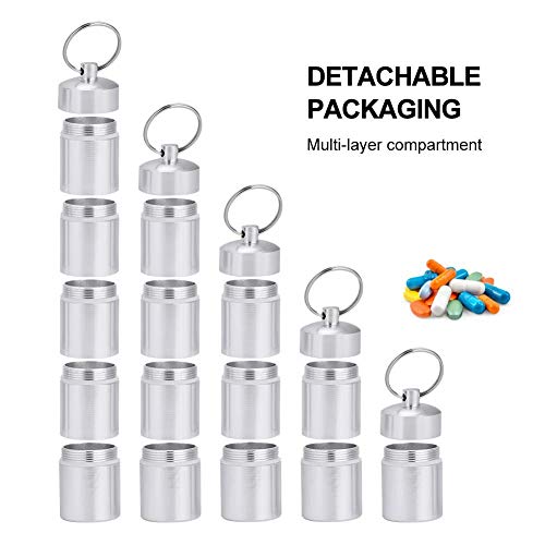 Botella de Medicina Pastillero,Mini Portátil Caja de Caso de Pastillas Aleación de Aluminio Impermeable Tenedor de Droga de Botella de Medicina Con Llavero reemplazo para Viaje (6 casos)