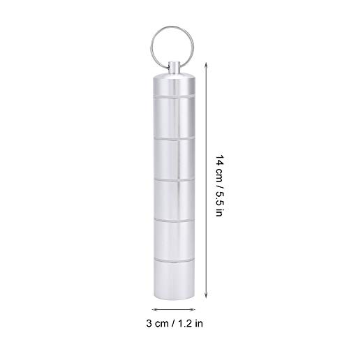 Botella de Medicina Pastillero,Mini Portátil Caja de Caso de Pastillas Aleación de Aluminio Impermeable Tenedor de Droga de Botella de Medicina Con Llavero reemplazo para Viaje (6 casos)