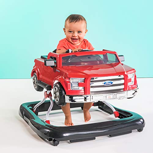 Bright Starts, Andador Ways to Play 4 en 1 Ford F-150 rojo con Sonidos y Luces, Volante de Actividades Extraíble, Primeros Pasos, Plegable, Altura Ajustable, desde 6 meses