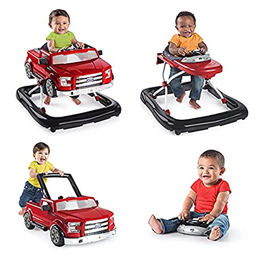 Bright Starts, Andador Ways to Play 4 en 1 Ford F-150 rojo con Sonidos y Luces, Volante de Actividades Extraíble, Primeros Pasos, Plegable, Altura Ajustable, desde 6 meses
