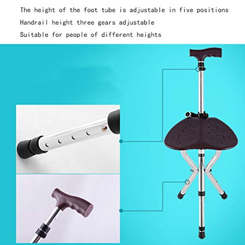 BYY Asiento plegable de bastón, taburete con asa para silla muleta, portátil, cómodo, altura ajustable, estructura principal de aleación de aluminio estable para personas mayores sentadas y caminatas