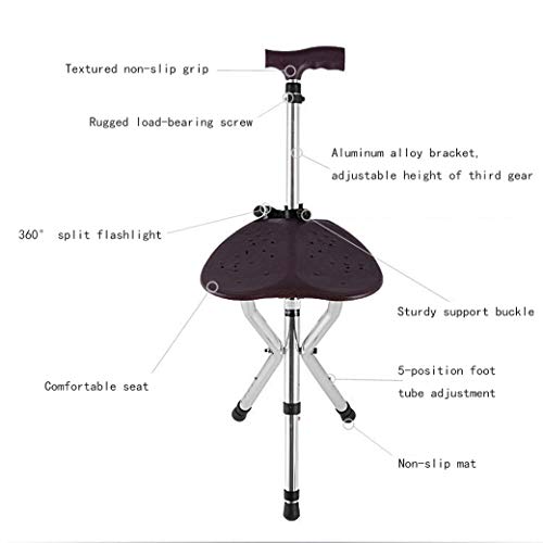 BYY Asiento plegable de bastón, taburete con asa para silla muleta, portátil, cómodo, altura ajustable, estructura principal de aleación de aluminio estable para personas mayores sentadas y caminatas