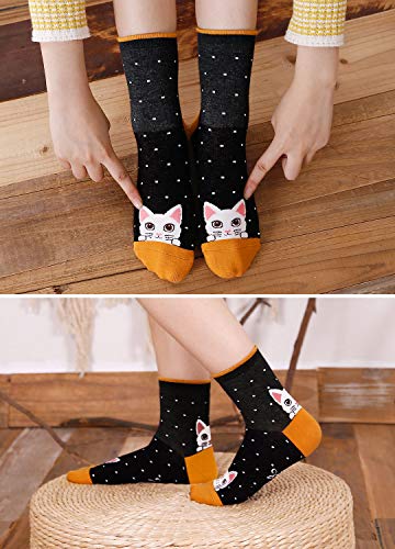 Calcetines Divertidos Mujer Calcetines Térmicos, Calcetines de Algodón Mujer Calcetines Animales Lindos, 5 Pares