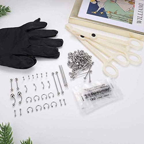 CASSIECA 88 PCS Kit Piercing Acero Quirurgico Piercing Nariz Ombligo Piercing Lengua Tragus Piercing Industrial Piercing Septum Aro Piercing de Joyería Corporal para Hombres/Mujeres 14G 16G 18G