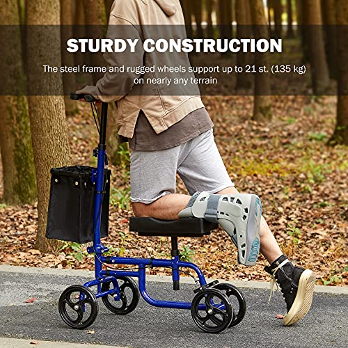 CO-Z Andador de Rodilla para Discapacitados Alternativa a Muleras con Cesta y Doble Freno Scooter de Rodilla Ajustable con Capacidad 135KG (azul)