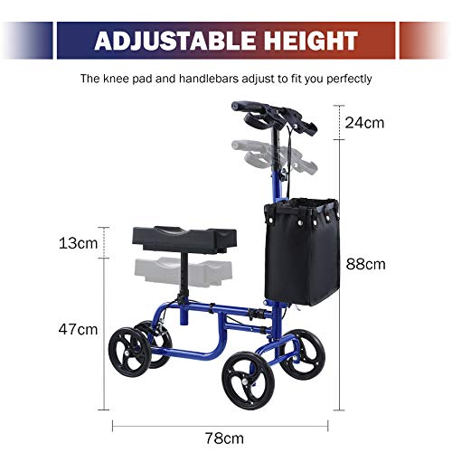 CO-Z Andador de Rodilla para Discapacitados Alternativa a Muleras con Cesta y Doble Freno Scooter de Rodilla Ajustable con Capacidad 135KG (azul)