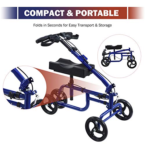 CO-Z Andador de Rodilla para Discapacitados Alternativa a Muleras con Cesta y Doble Freno Scooter de Rodilla Ajustable con Capacidad 135KG (azul)