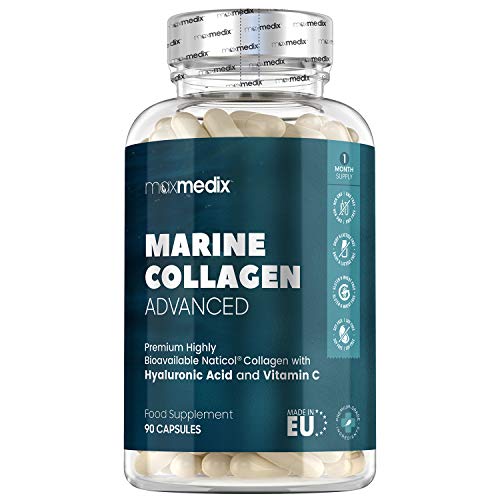 Colágeno Marino, Ácido Hialurónico, Coenzima Q10, Vitamina C y Zinc Dosis Alta 1200mg | Suplemento Para Cabello, Piel, Huesos, Músculos y Articulaciones, Suplemento Antiarrugas, 90 Cápsulas