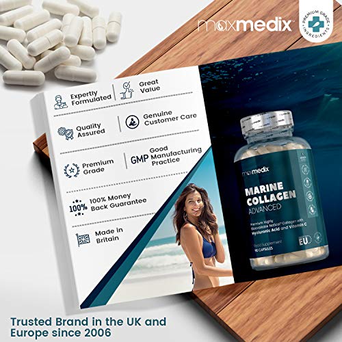 Colágeno Marino, Ácido Hialurónico, Coenzima Q10, Vitamina C y Zinc Dosis Alta 1200mg | Suplemento Para Cabello, Piel, Huesos, Músculos y Articulaciones, Suplemento Antiarrugas, 90 Cápsulas