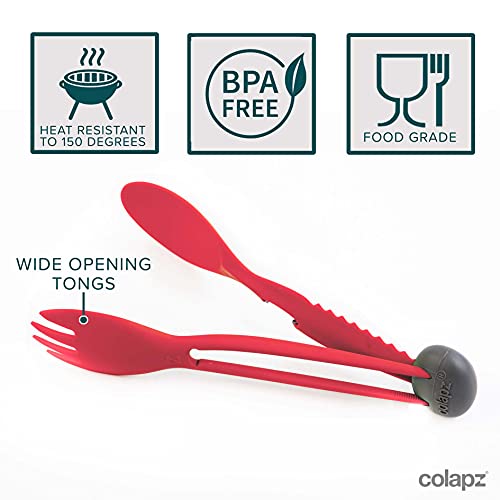 Colapz 7in1 Cubiertos Camping - Camping Accesorios - Kit Supervivencia - Herramienta Multiusos - Menaje Camping - Rojo